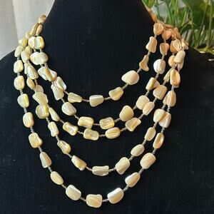 Graziano Waterfall Bib Necklace 5 strands #452 MOP Shell look Tan